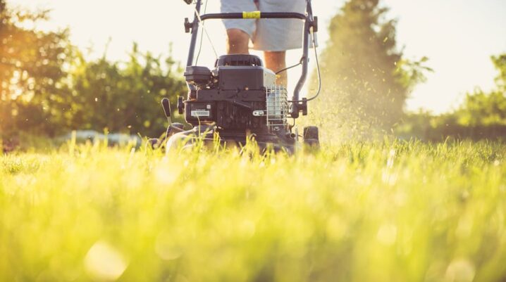 Close-up of a person mowing the lawn with a gas lawn mower on a sunny summer day. - Photo by Magic K on Pexels